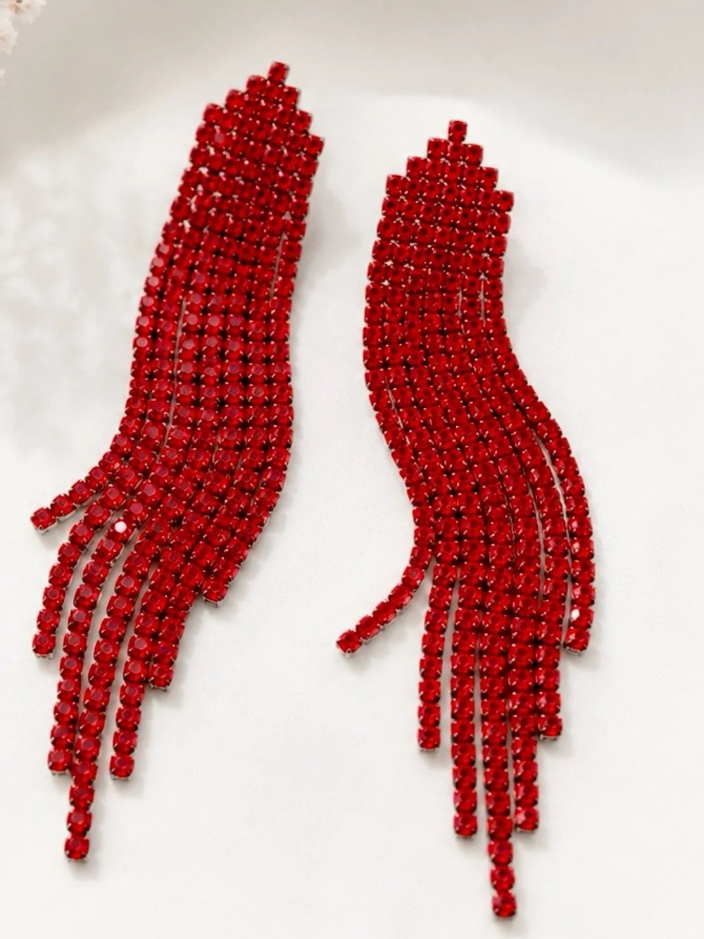 Red Crystal Cascade Fringe Earrings